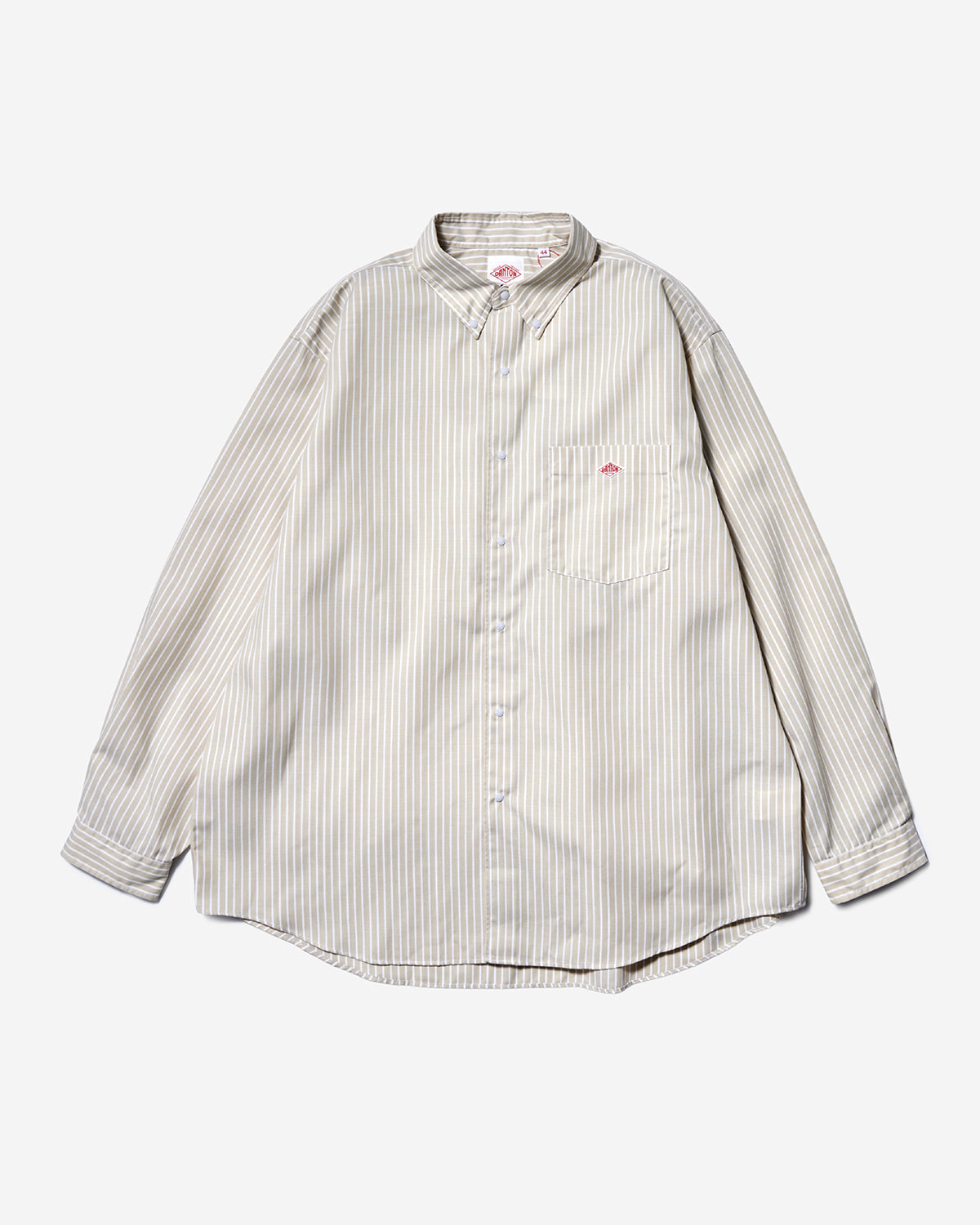 Mens Oxford Button-Down Shirt - Beige×White Stripe