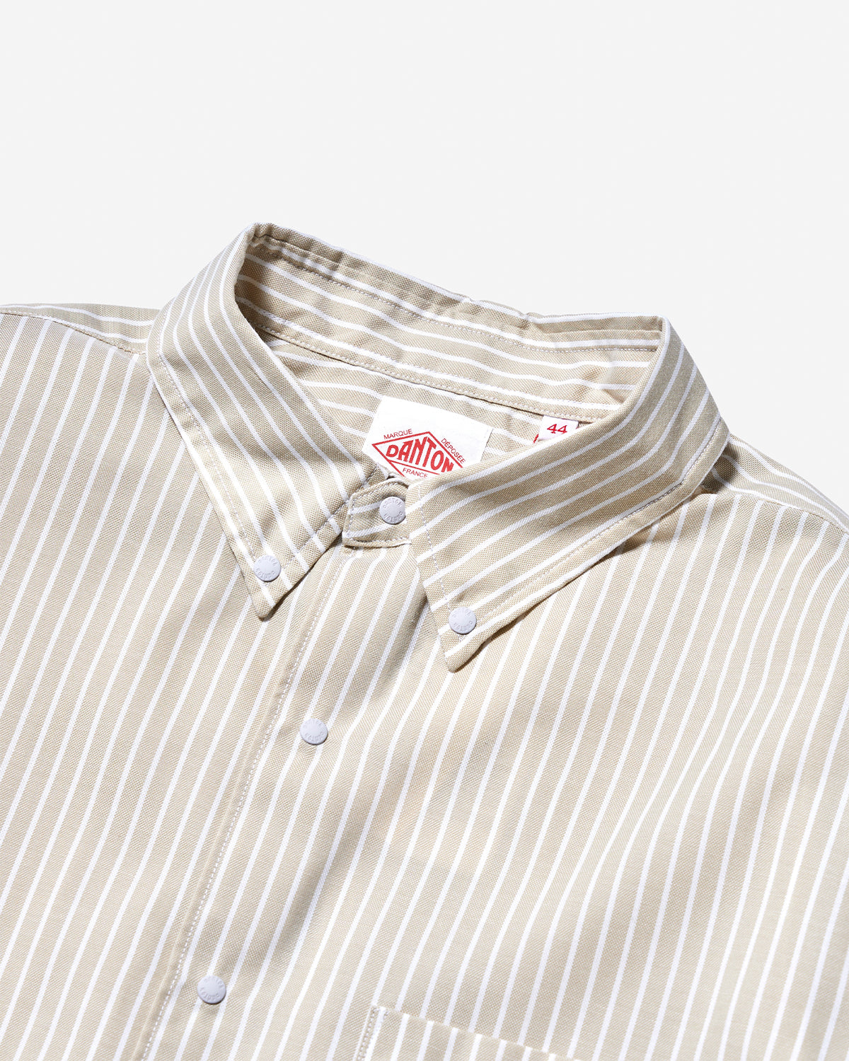 Mens Oxford Button-Down Shirt - Beige×White Stripe