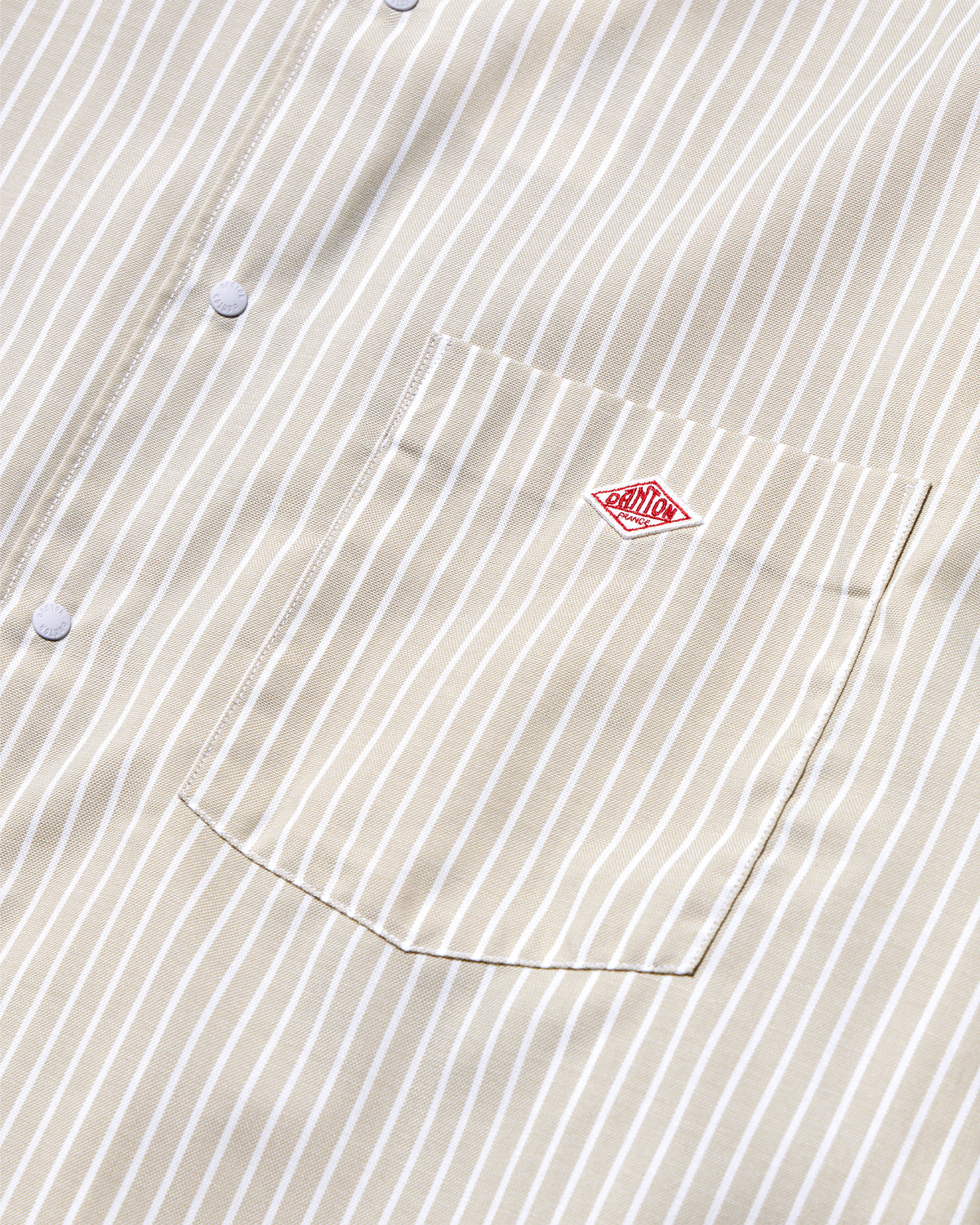 Mens Oxford Button-Down Shirt - Beige×White Stripe