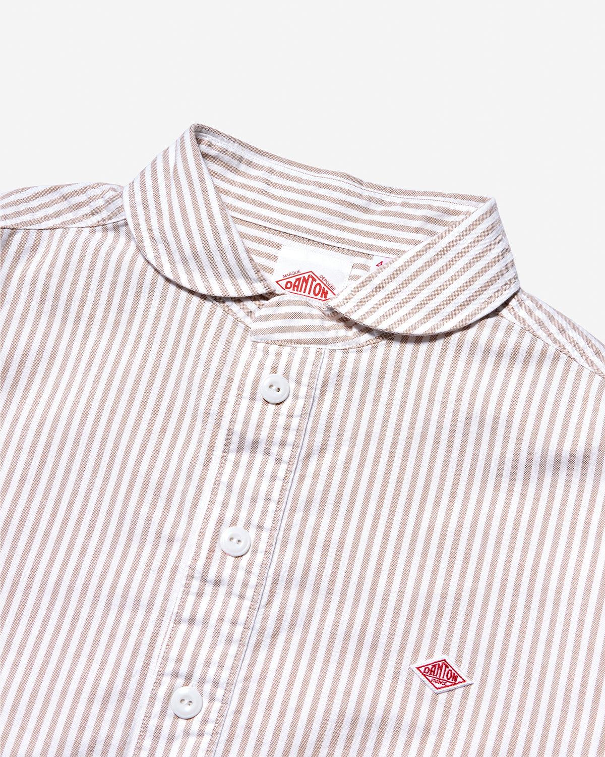 Mens Oxford Round Collar Pullover Shirt Pattern - Beige×White Stripe