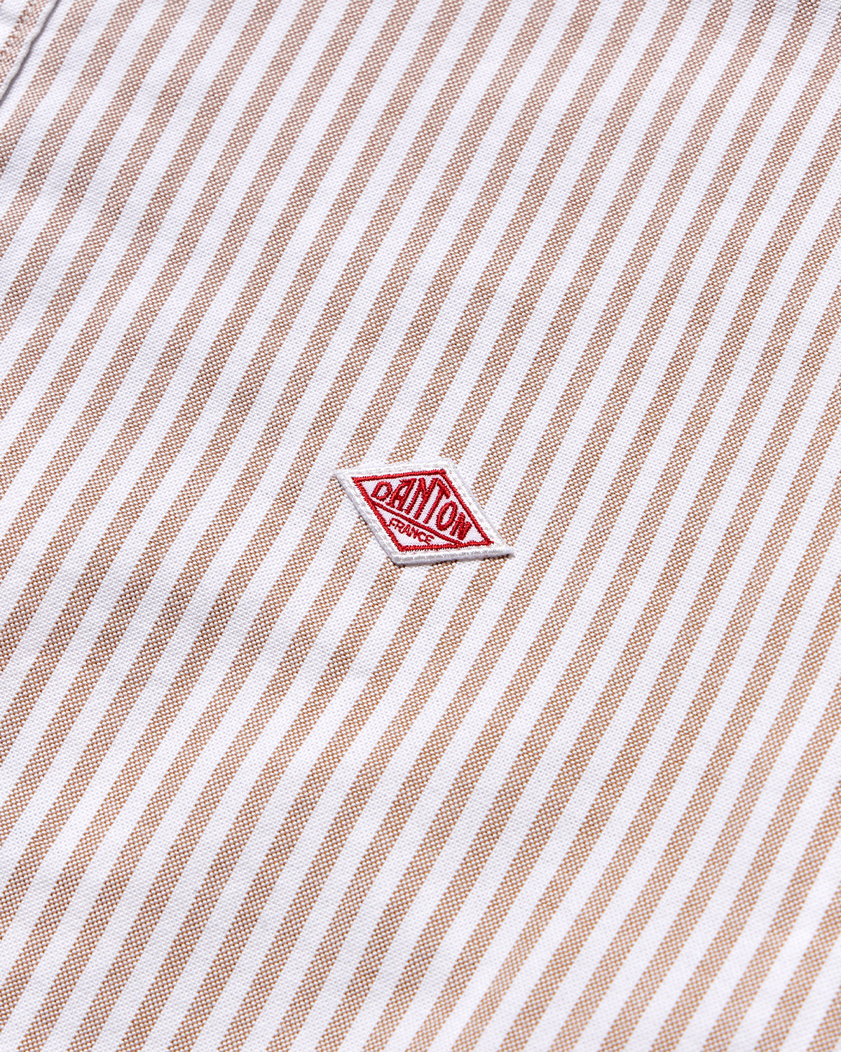 Mens Oxford Round Collar Pullover Shirt Pattern - Beige×White Stripe