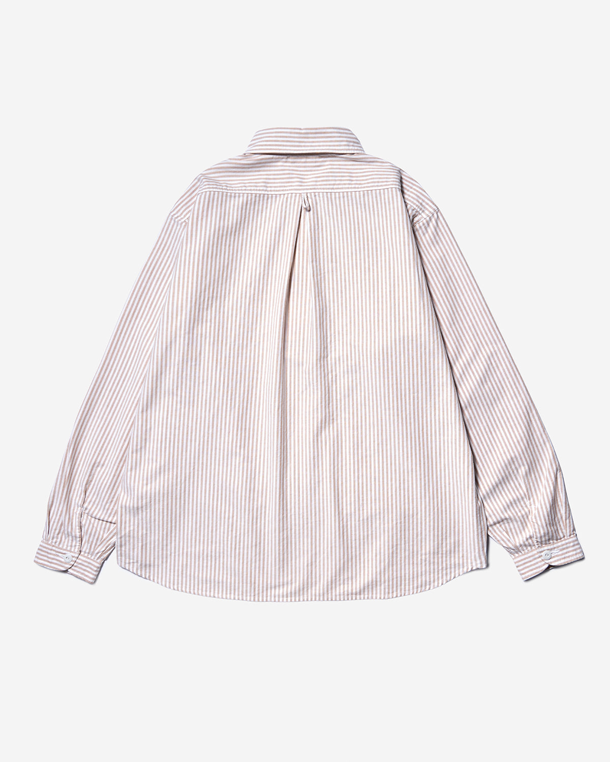Mens Oxford Round Collar Pullover Shirt Pattern - Beige×White Stripe