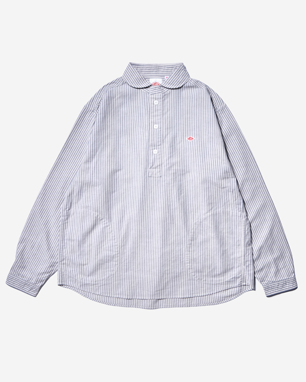 Mens Oxford Round Collar Pullover Shirt Pattern - Navy×Ecru Stripe