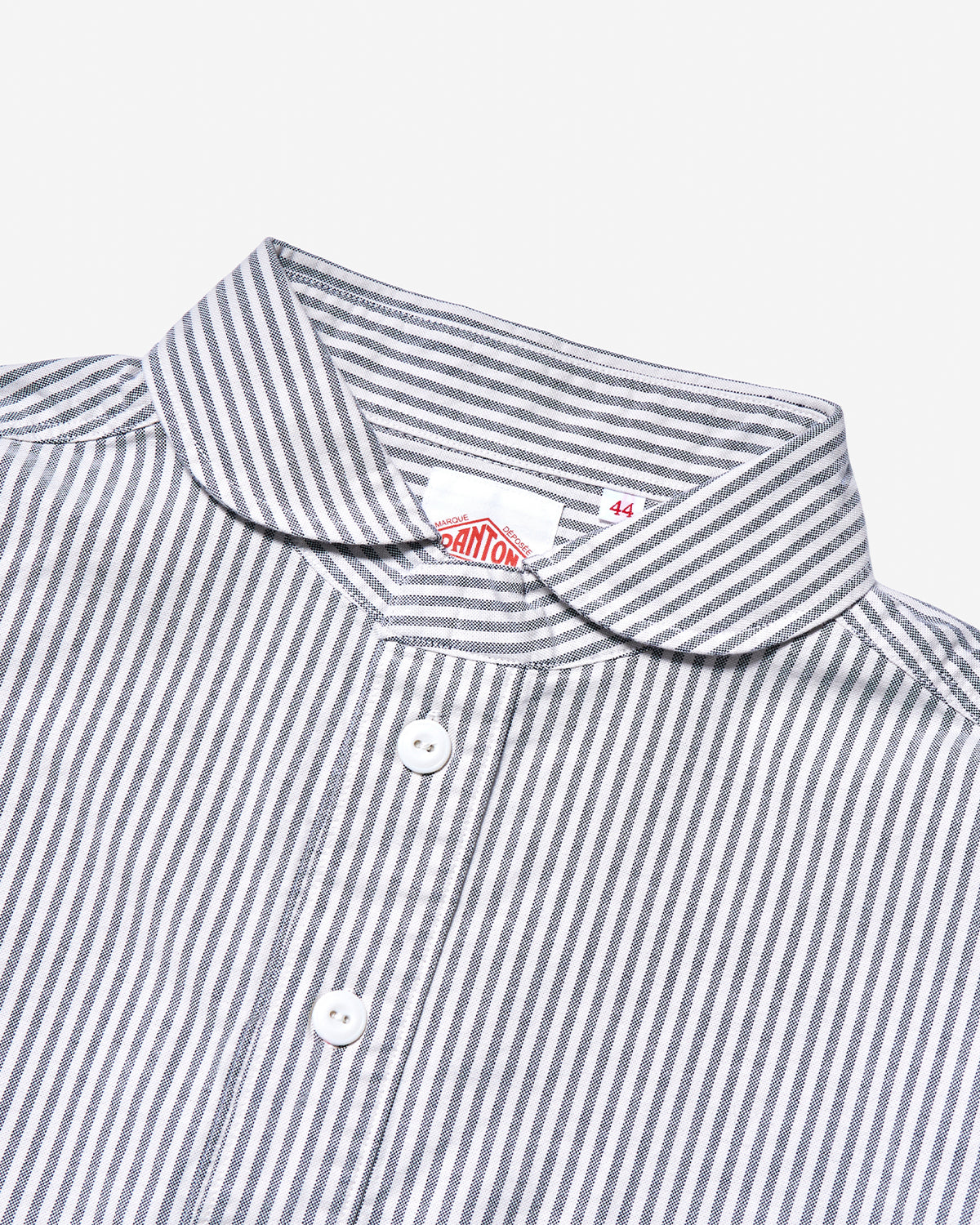 Mens Oxford Round Collar Pullover Shirt Pattern - Navy×Ecru Stripe