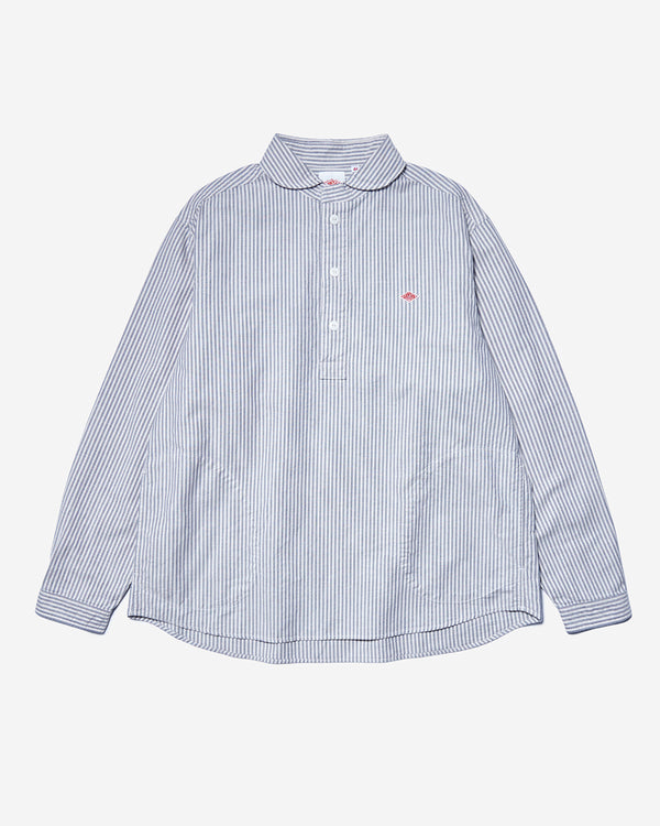 Mens Oxford Round Collar Pullover Shirt Pattern - Navy×Ecru Stripe