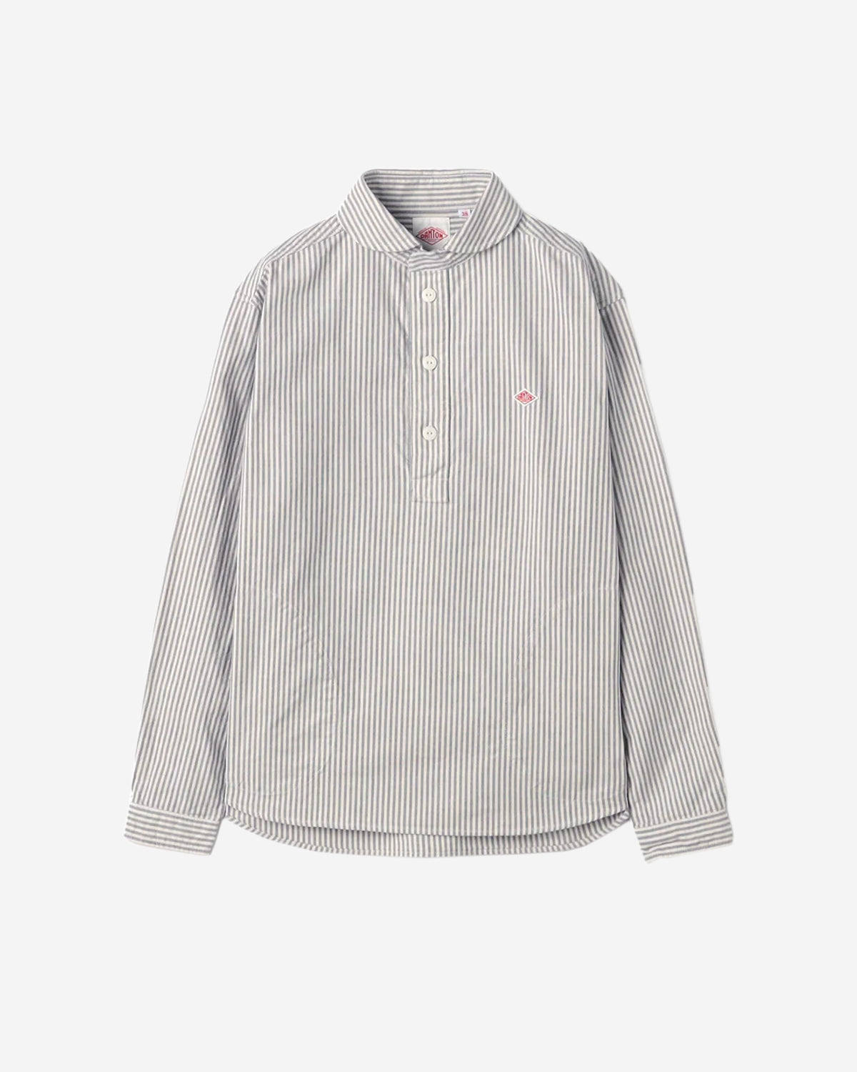 Mens Oxford Round Collar Pullover Shirt Pattern - Navy×Ecru Stripe