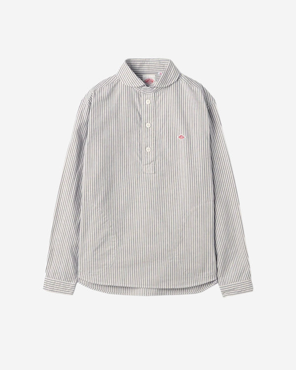 Mens Oxford Round Collar Pullover Shirt Pattern - Navy×Ecru Stripe
