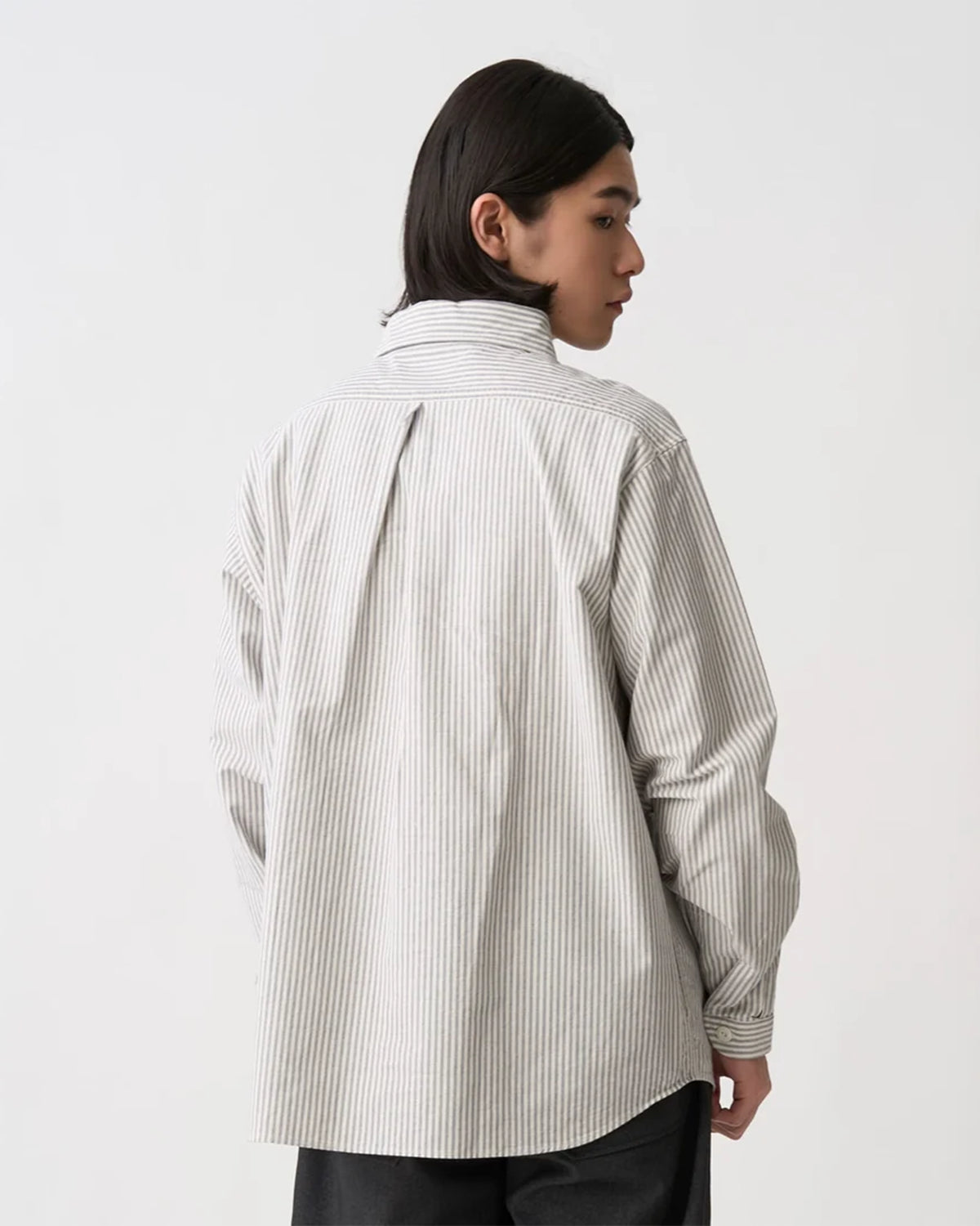 Mens Oxford Round Collar Pullover Shirt Pattern - Navy×Ecru Stripe