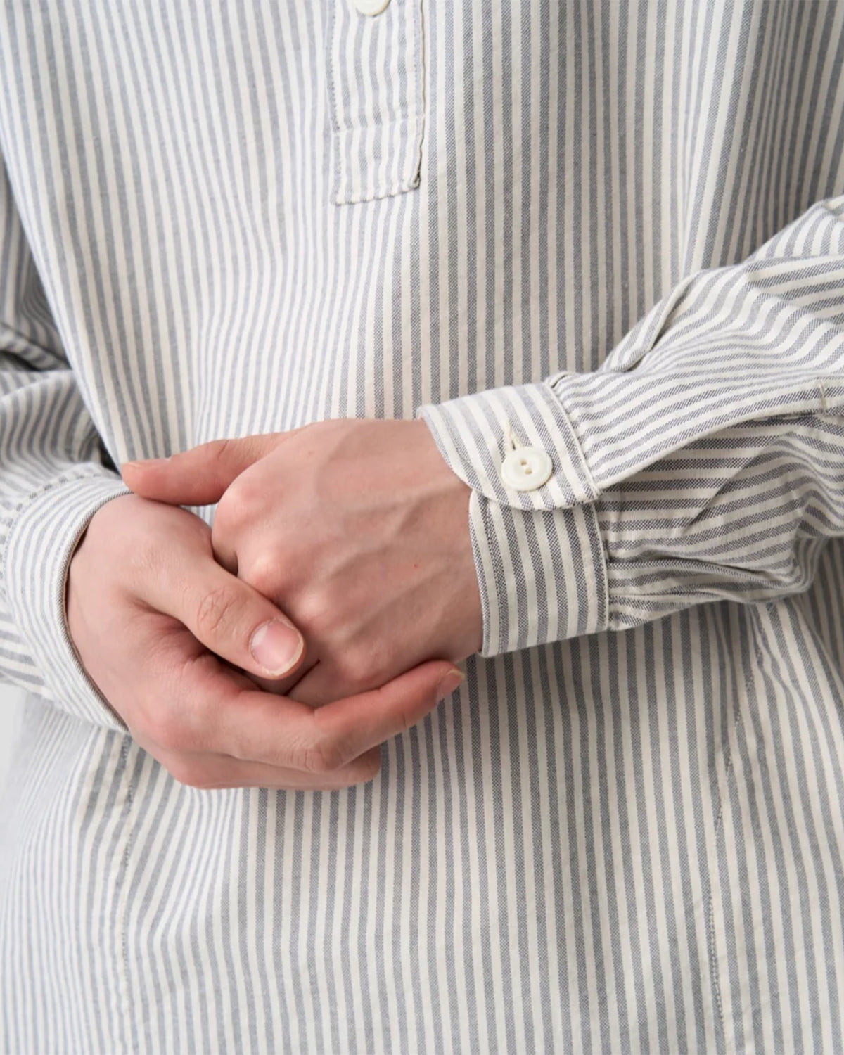 Mens Oxford Round Collar Pullover Shirt Pattern - Navy×Ecru Stripe
