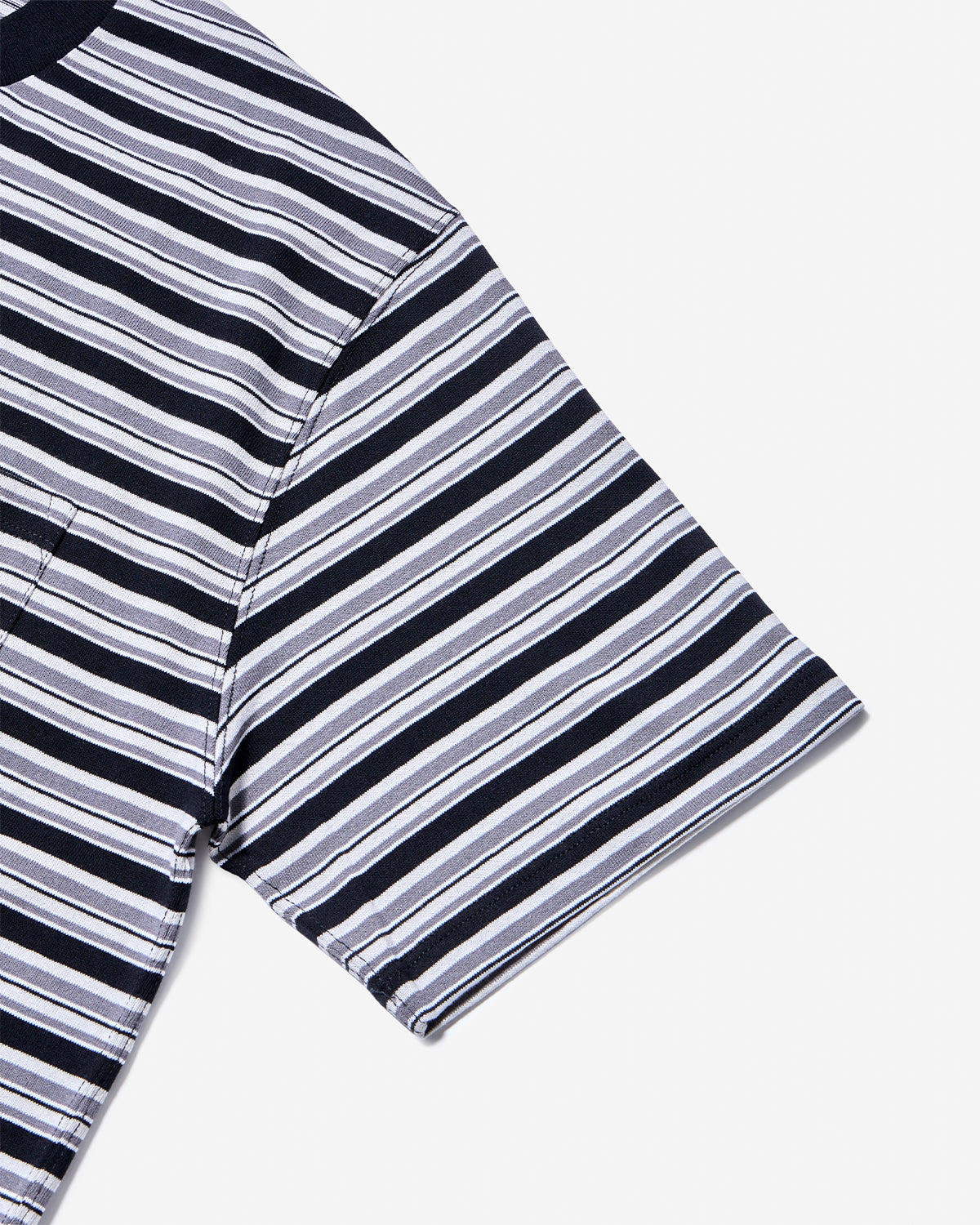 Mens Short Sleeve Pocket T-Shirt Stripe - Black × White × Grey Multi