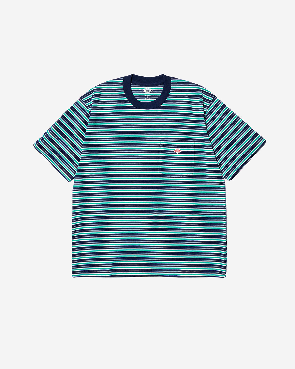 Mens Short Sleeve Pocket T-Shirt Stripe - Dk.Navy × Green × Grey Multi