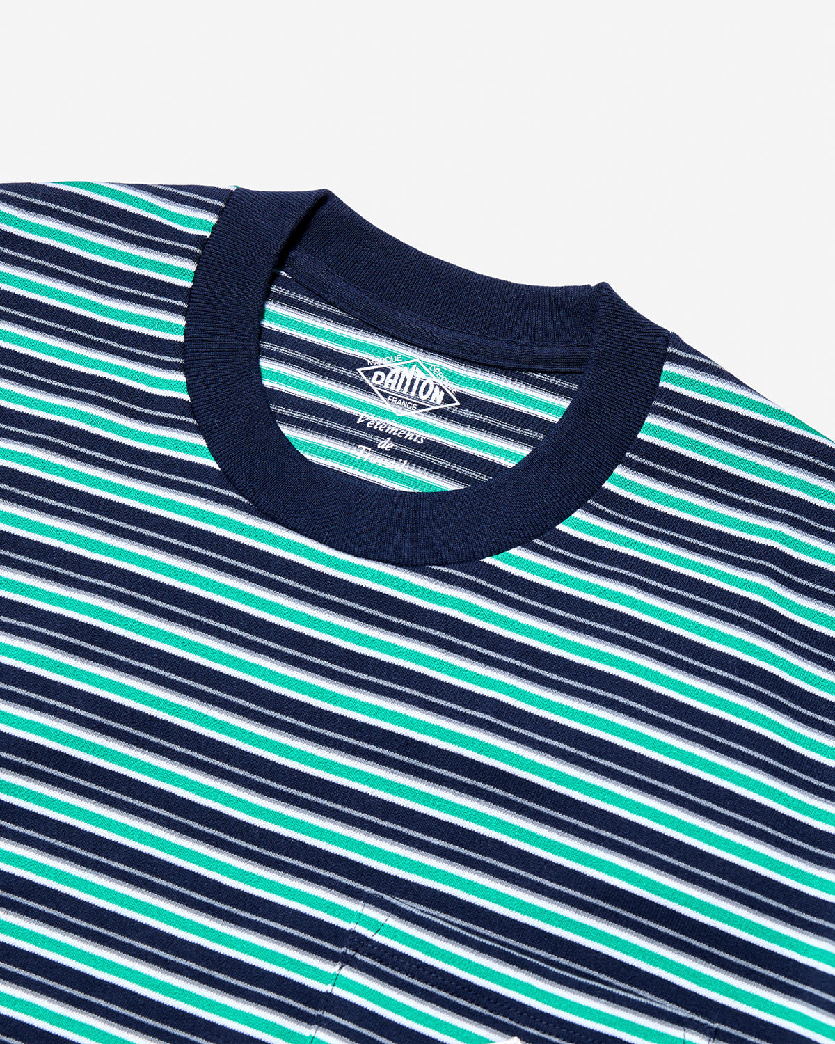 Mens Short Sleeve Pocket T-Shirt Stripe - Dk.Navy × Green × Grey Multi