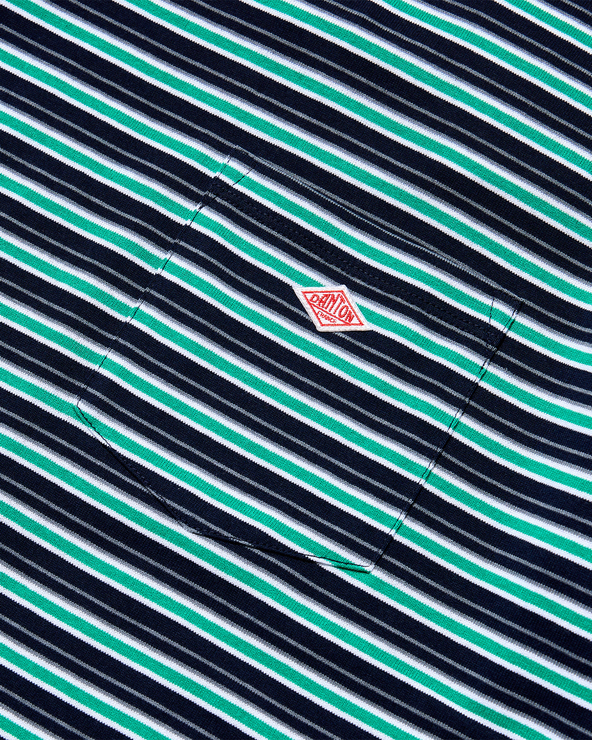 Mens Short Sleeve Pocket T-Shirt Stripe - Dk.Navy × Green × Grey Multi