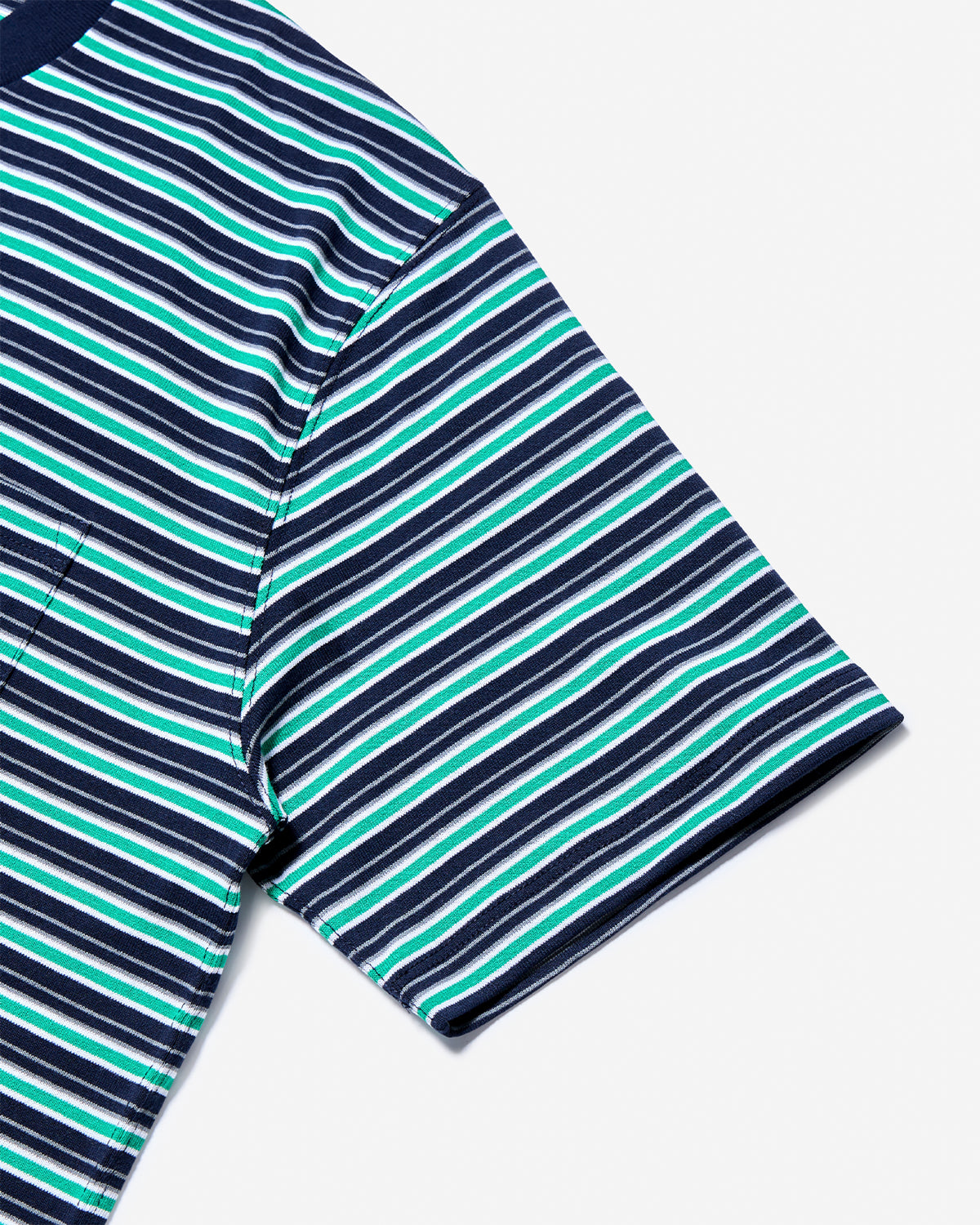 Mens Short Sleeve Pocket T-Shirt Stripe - Dk.Navy × Green × Grey Multi
