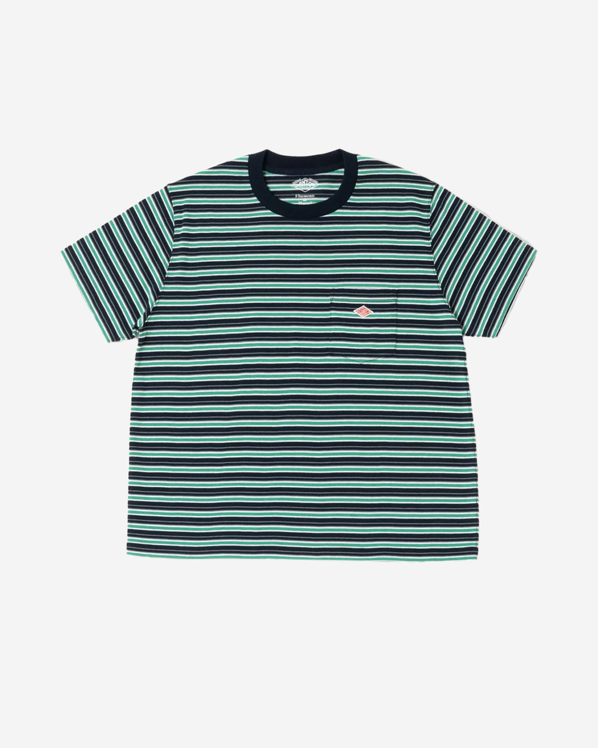 Mens Short Sleeve Pocket T-Shirt Stripe - Dk.Navy × Green × Grey Multi