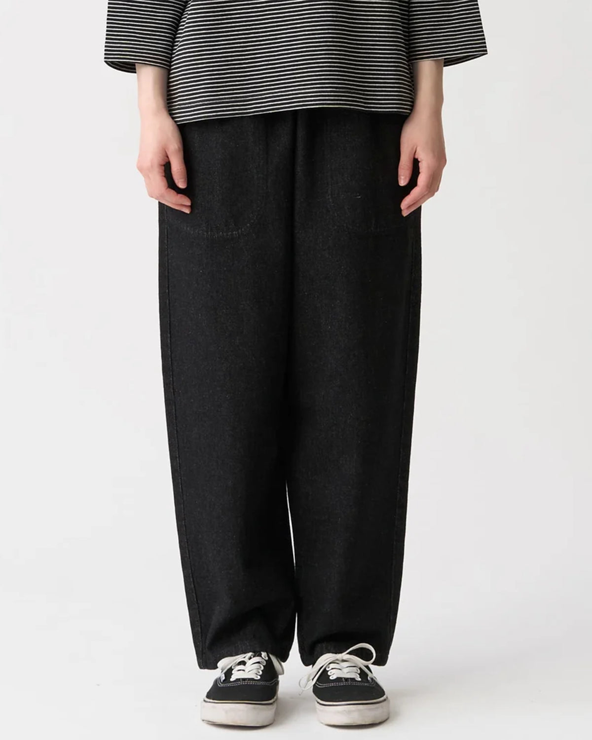 Womens Black Denim Easy Pants - Black Denim