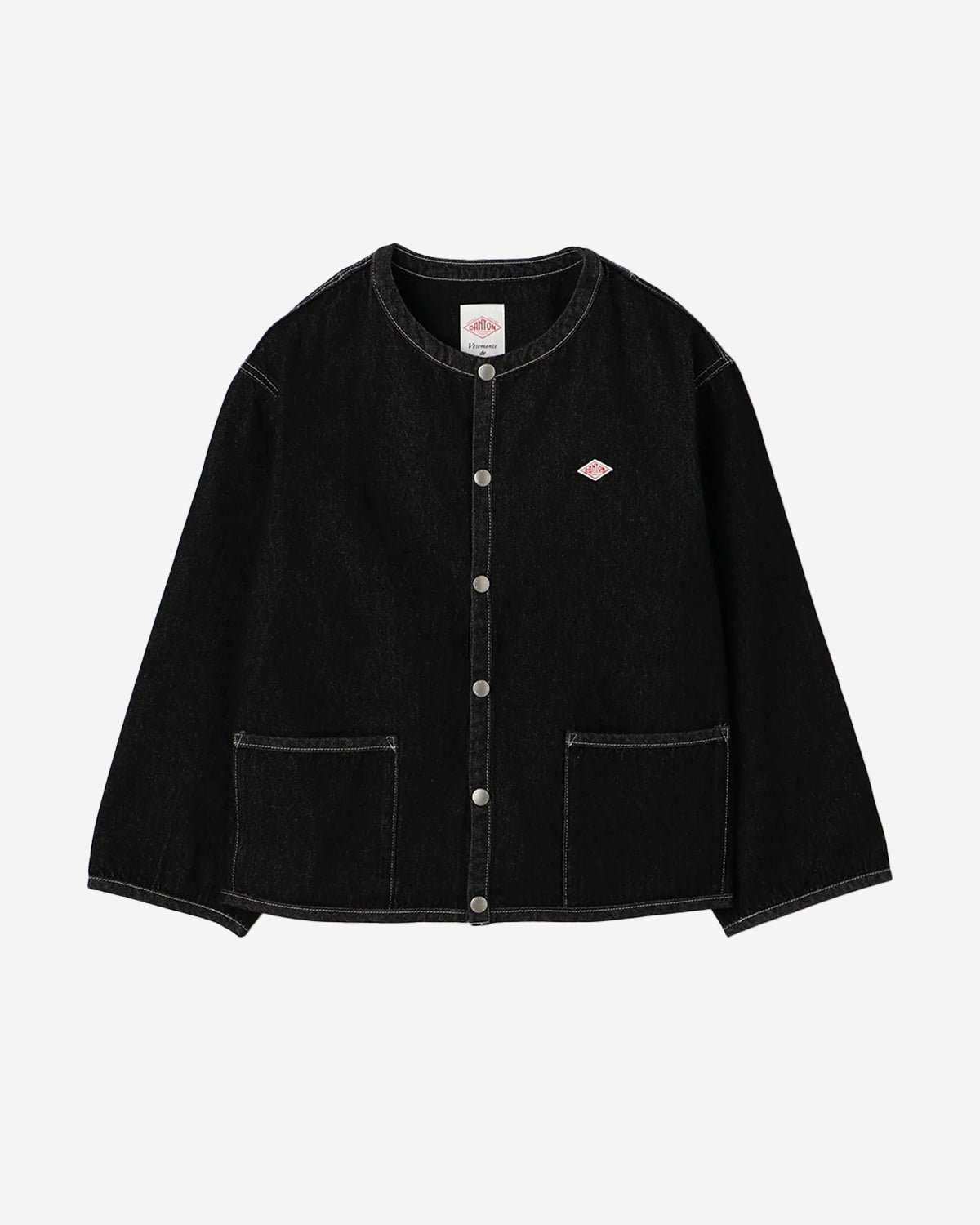 Womens Denim Collarless Jacket - Black