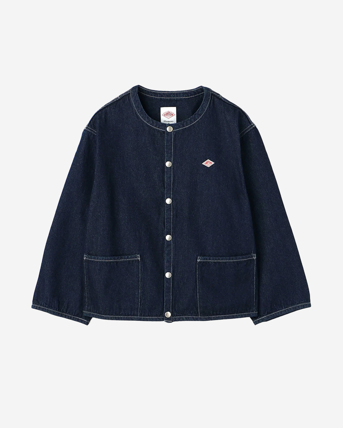 Womens Denim Collarless Jacket - Indigo