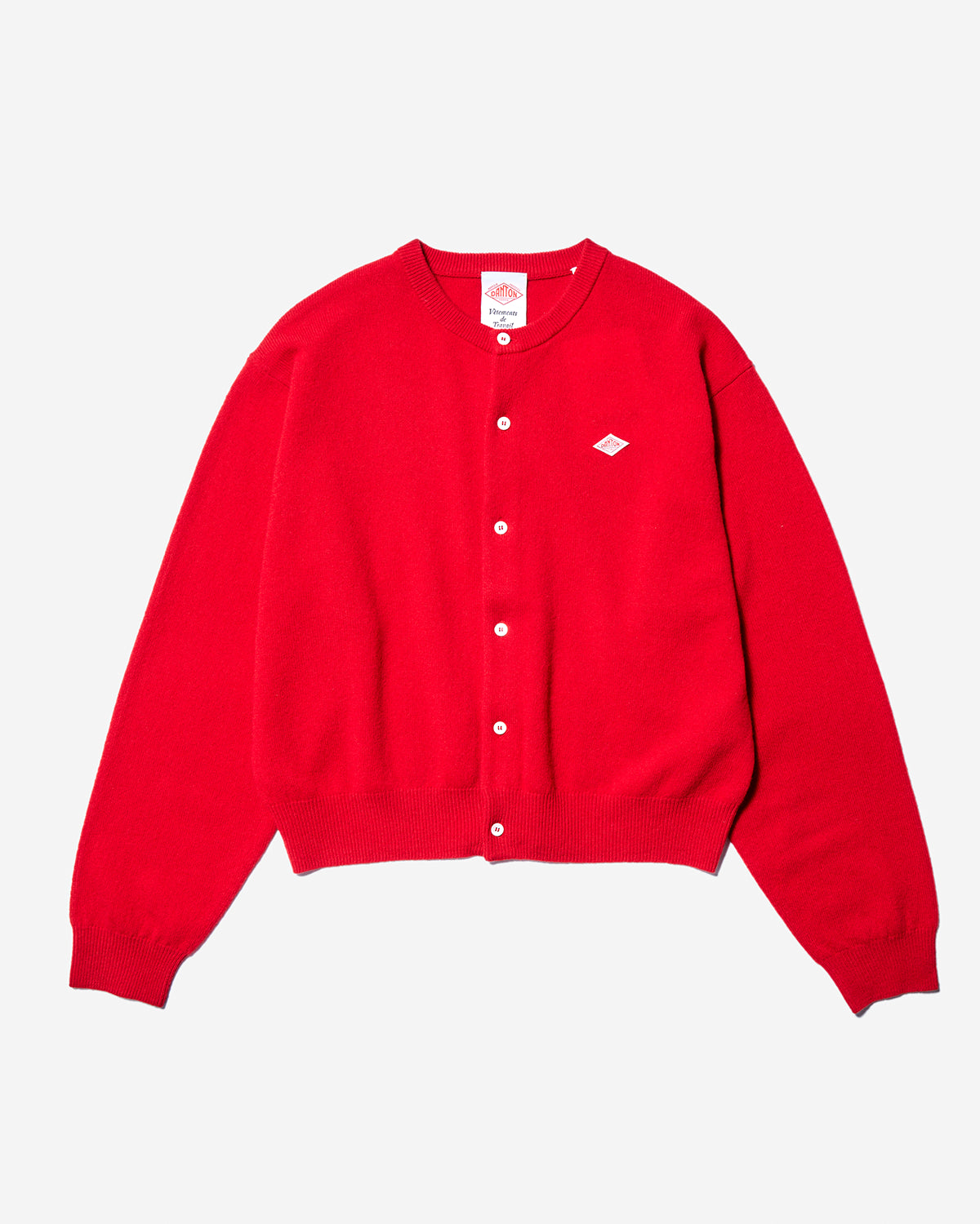 Womens Lambswool Crew Neck Cardigan - Red