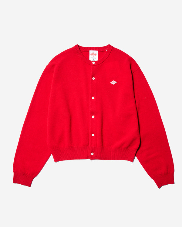 Womens Lambswool Crew Neck Cardigan - Red