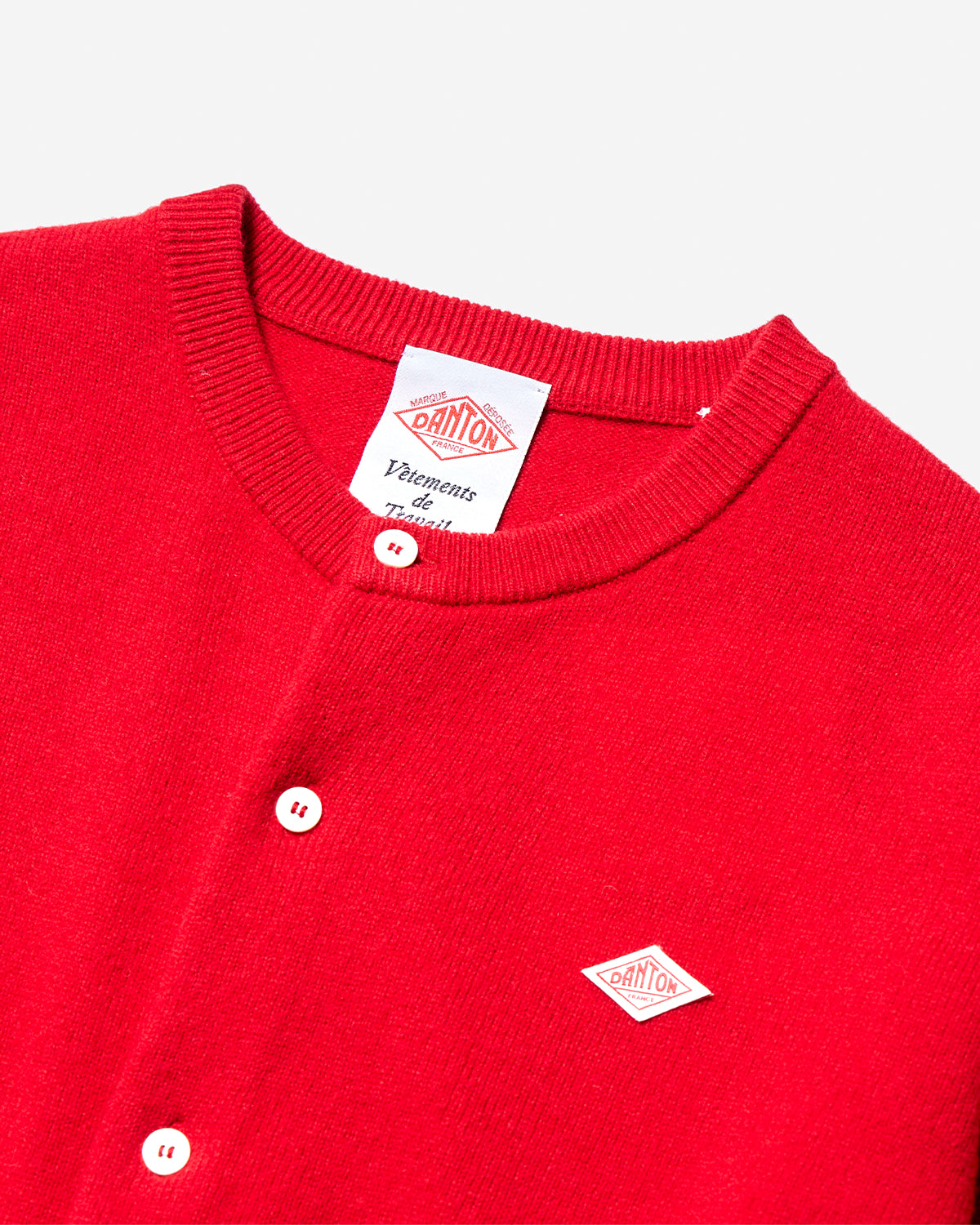 Womens Lambswool Crew Neck Cardigan - Red