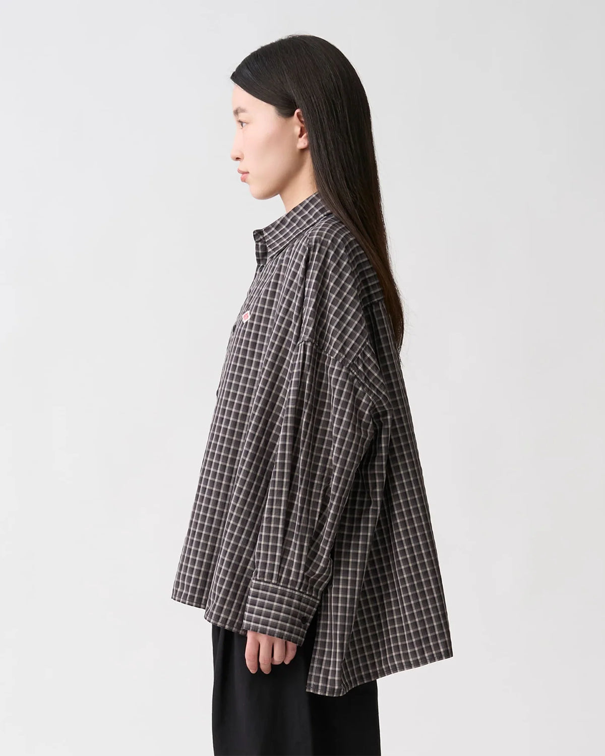 Womens Nylon Regular Collar Shirt - Black Check
