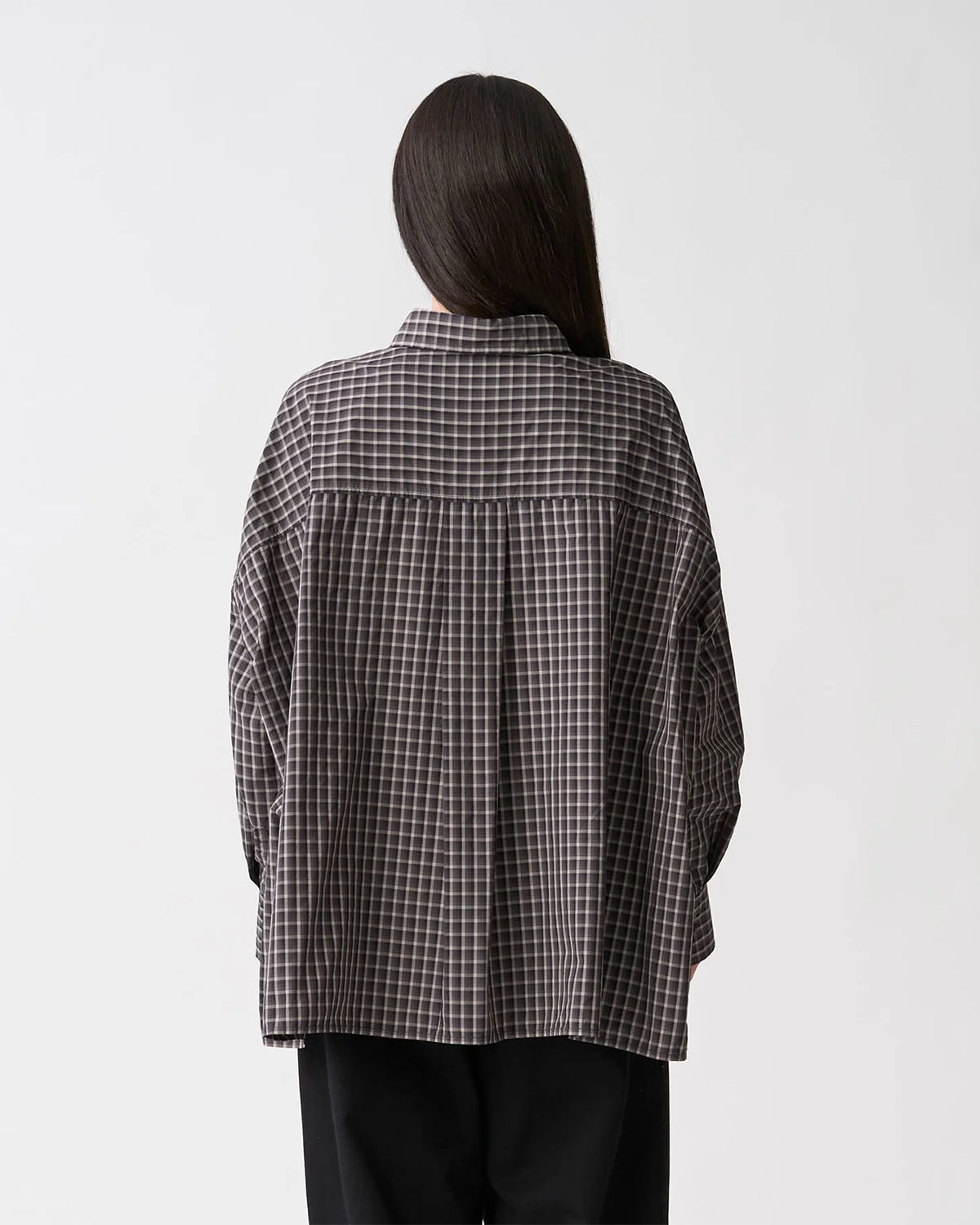 Womens Nylon Regular Collar Shirt - Black Check