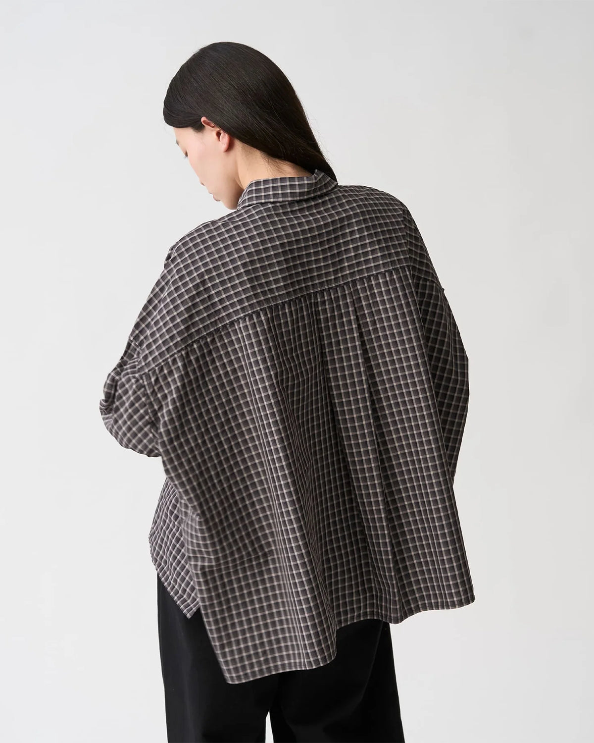 Womens Nylon Regular Collar Shirt - Black Check