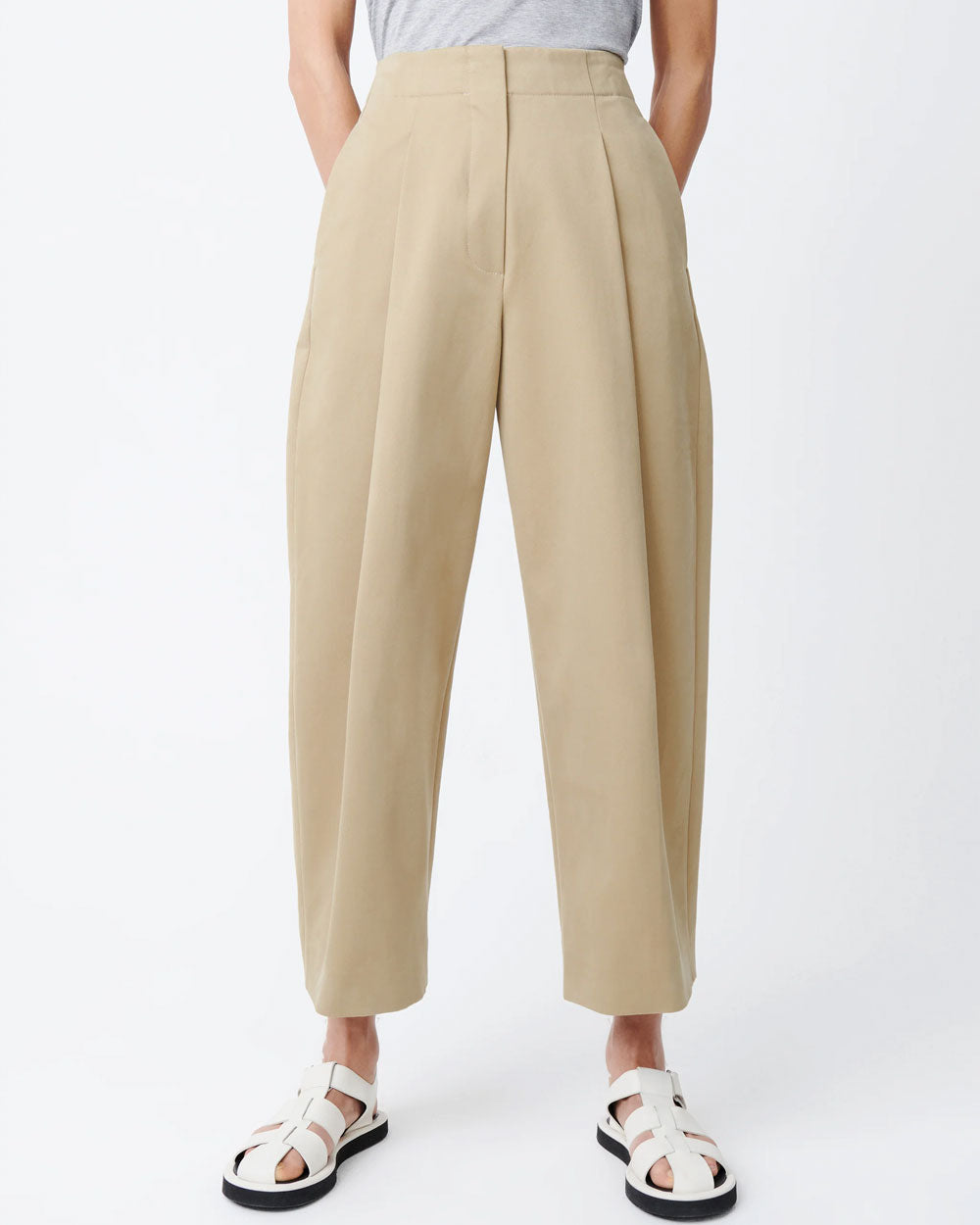 Dordoni - Pants - Deep Pleat Volume Ankle Crop - Tan