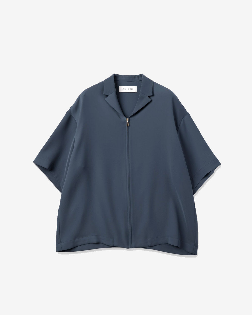 Double Satin Mini Tailored Zip Short Sleeve Shirt - Navy Blue