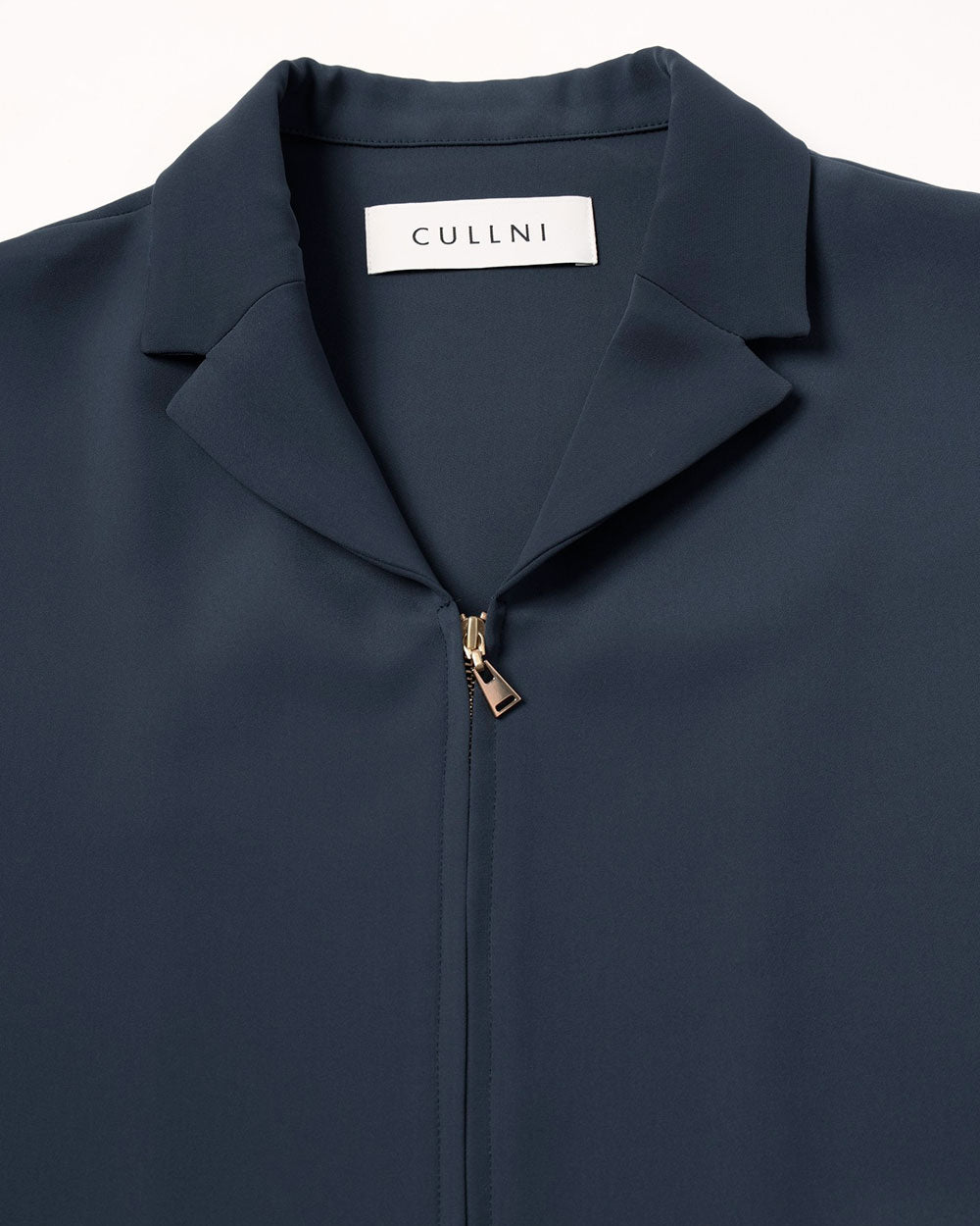 Double Satin Mini Tailored Zip Short Sleeve Shirt - Navy Blue