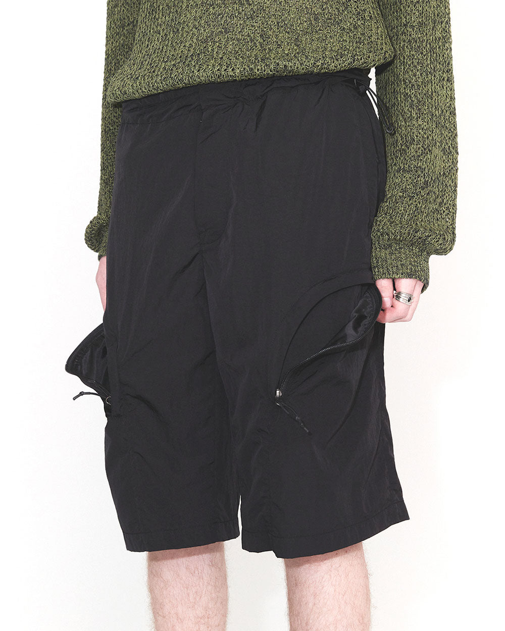 Drawstring Cargo Shorts - Black