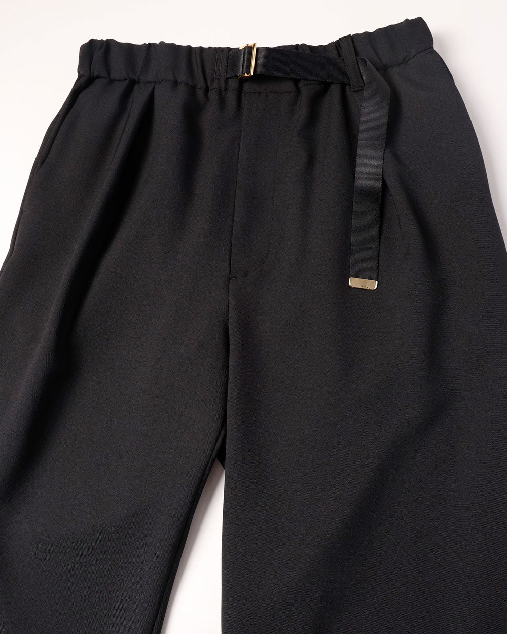 Dry Heather Twill Nylon Belt Tuck Wide Pants - Black