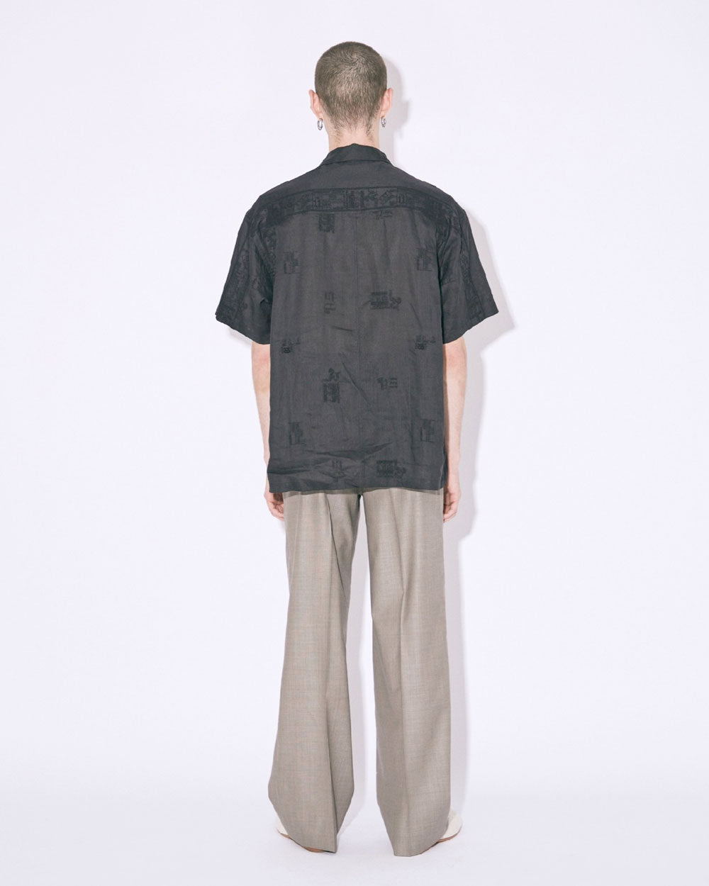 Embroidery Voile Halfsleeve Shirt - Black