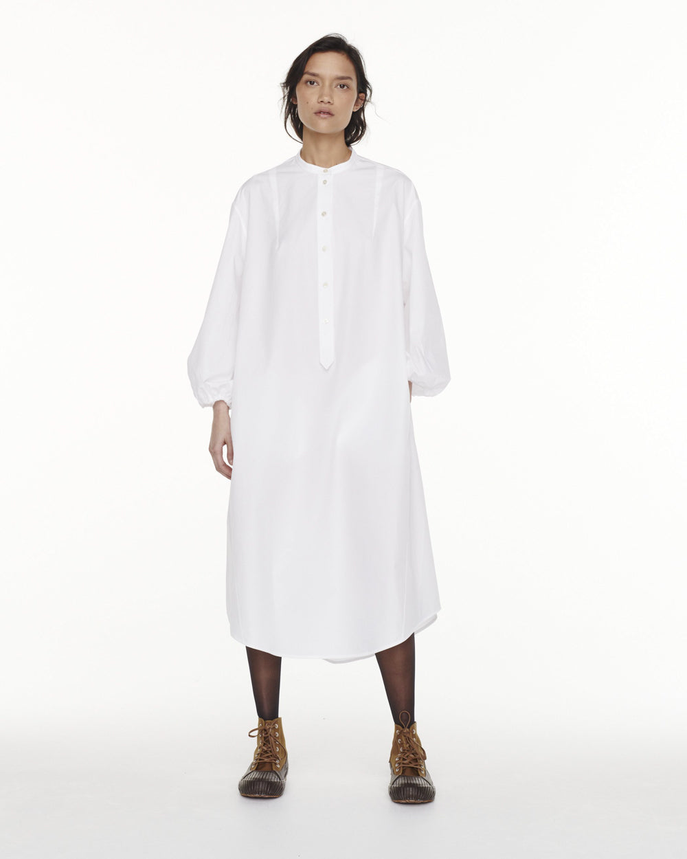 Villeroy Gather Sleeve Shirt Dress - Optic White