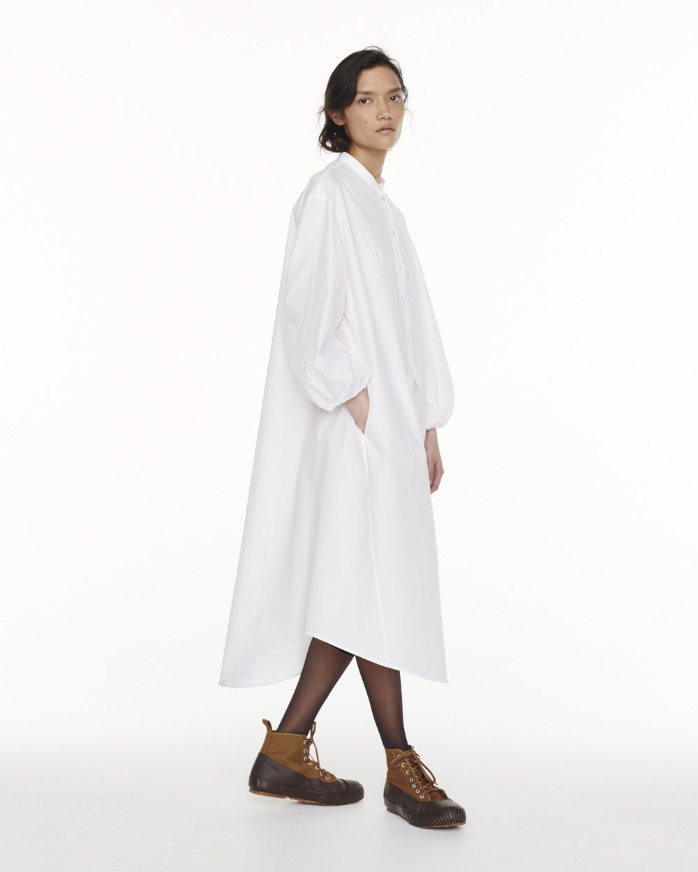 Villeroy Gather Sleeve Shirt Dress - Optic White