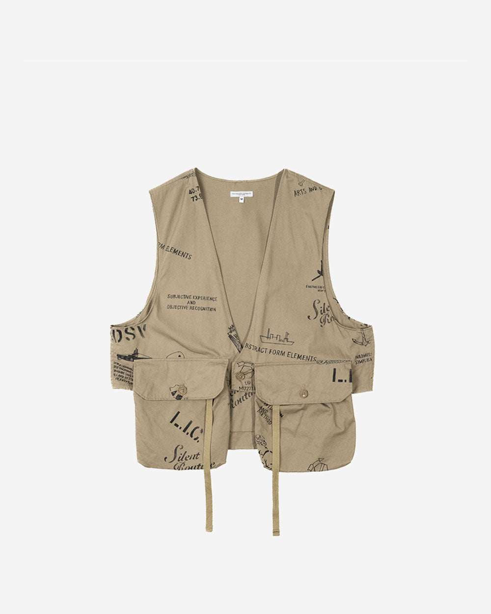 Fowl Vest - Khaki Graffiti Print Flat Twill