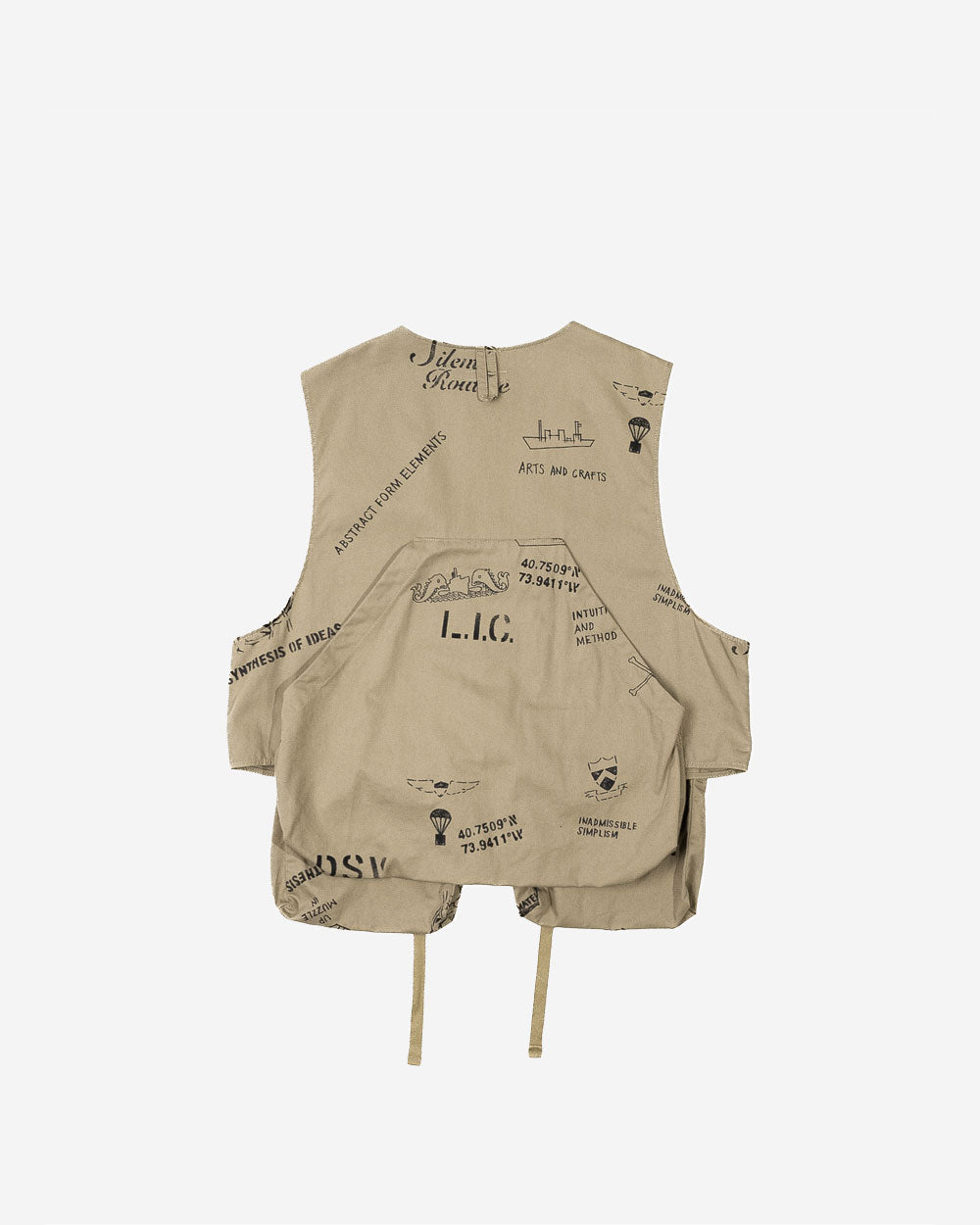 Fowl Vest - Khaki Graffiti Print Flat Twill