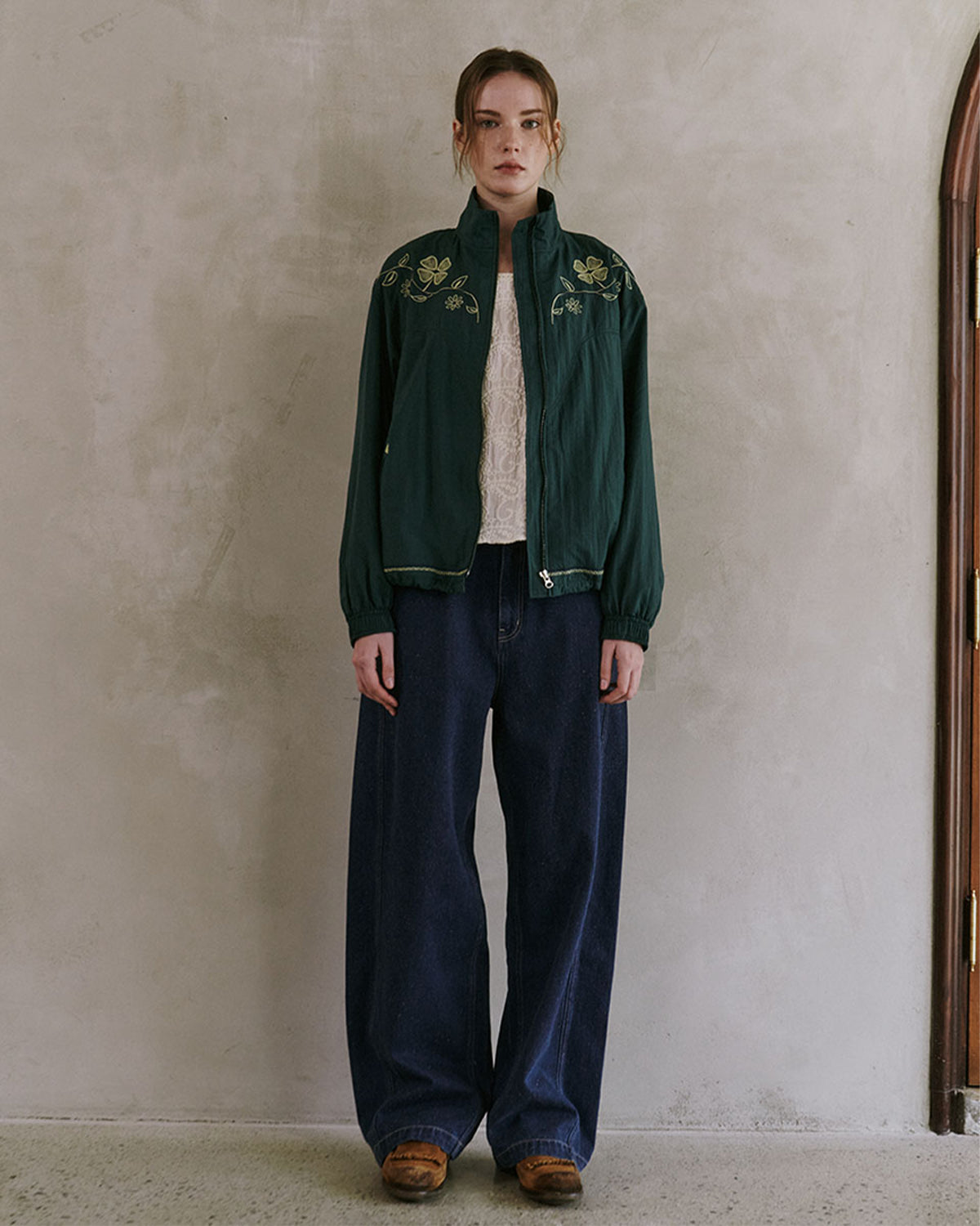 Embroidery Clover Windbreaker - Green