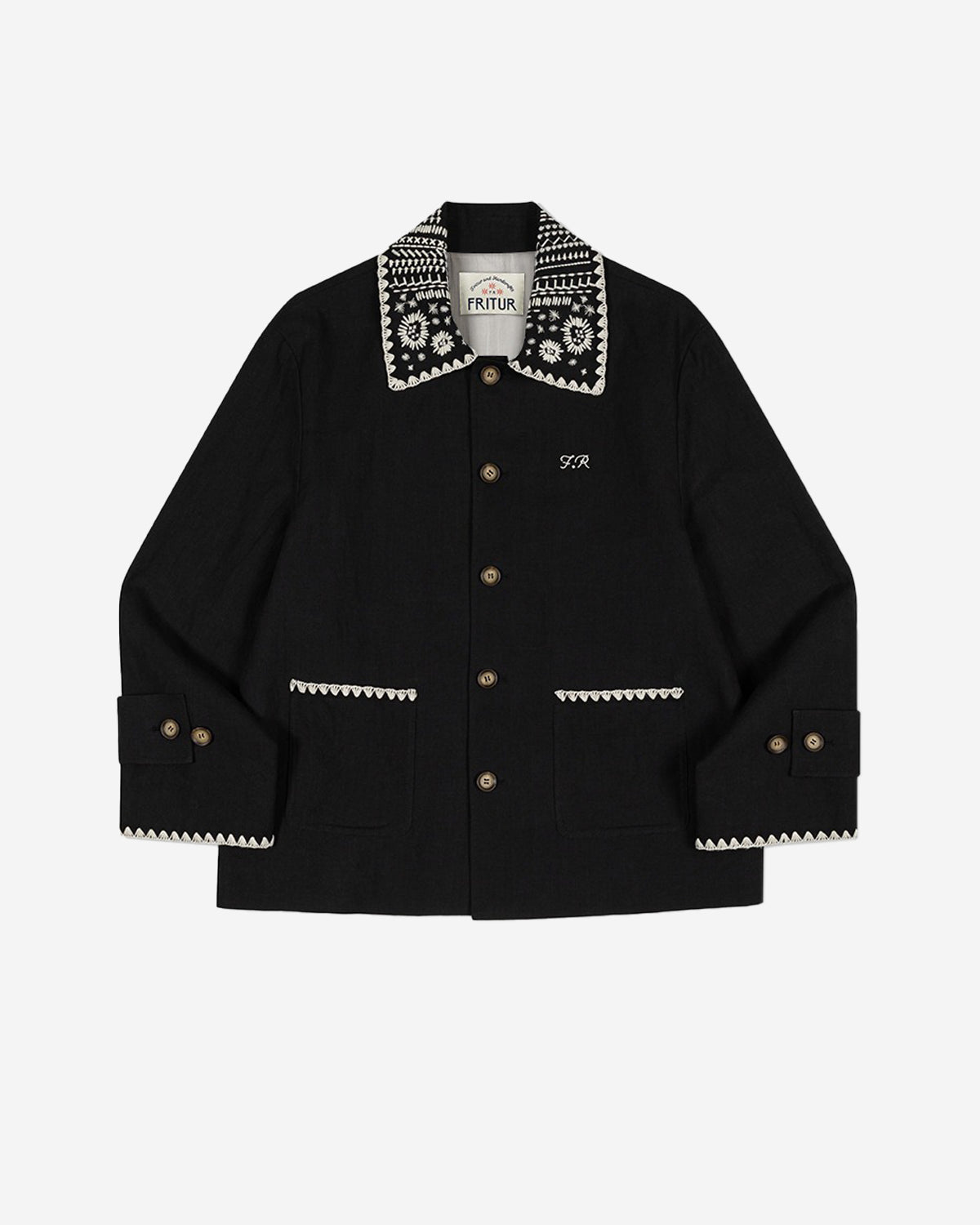 Embroidery Collar Jacket - Black