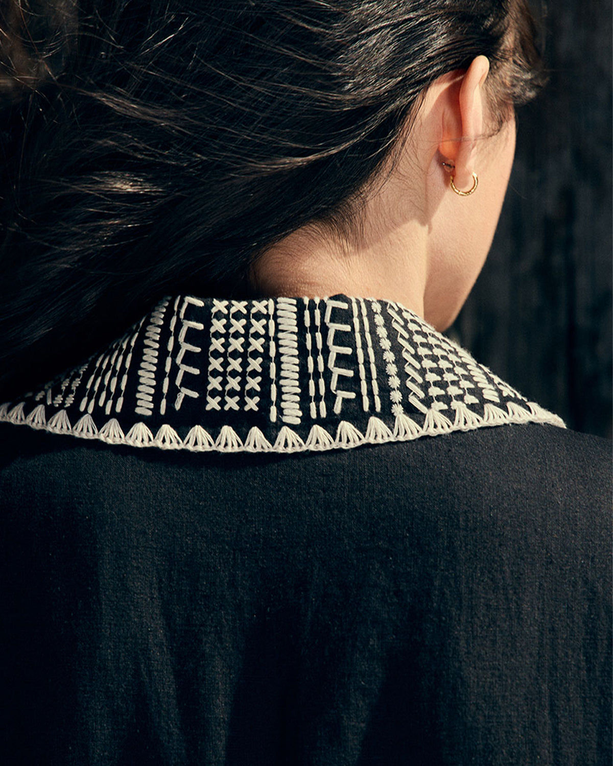 Embroidery Collar Jacket - Black