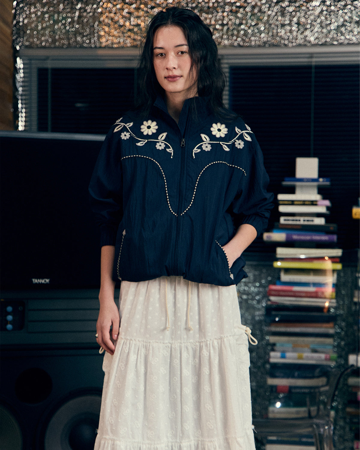 Embroidery Western Windbreaker - Navy