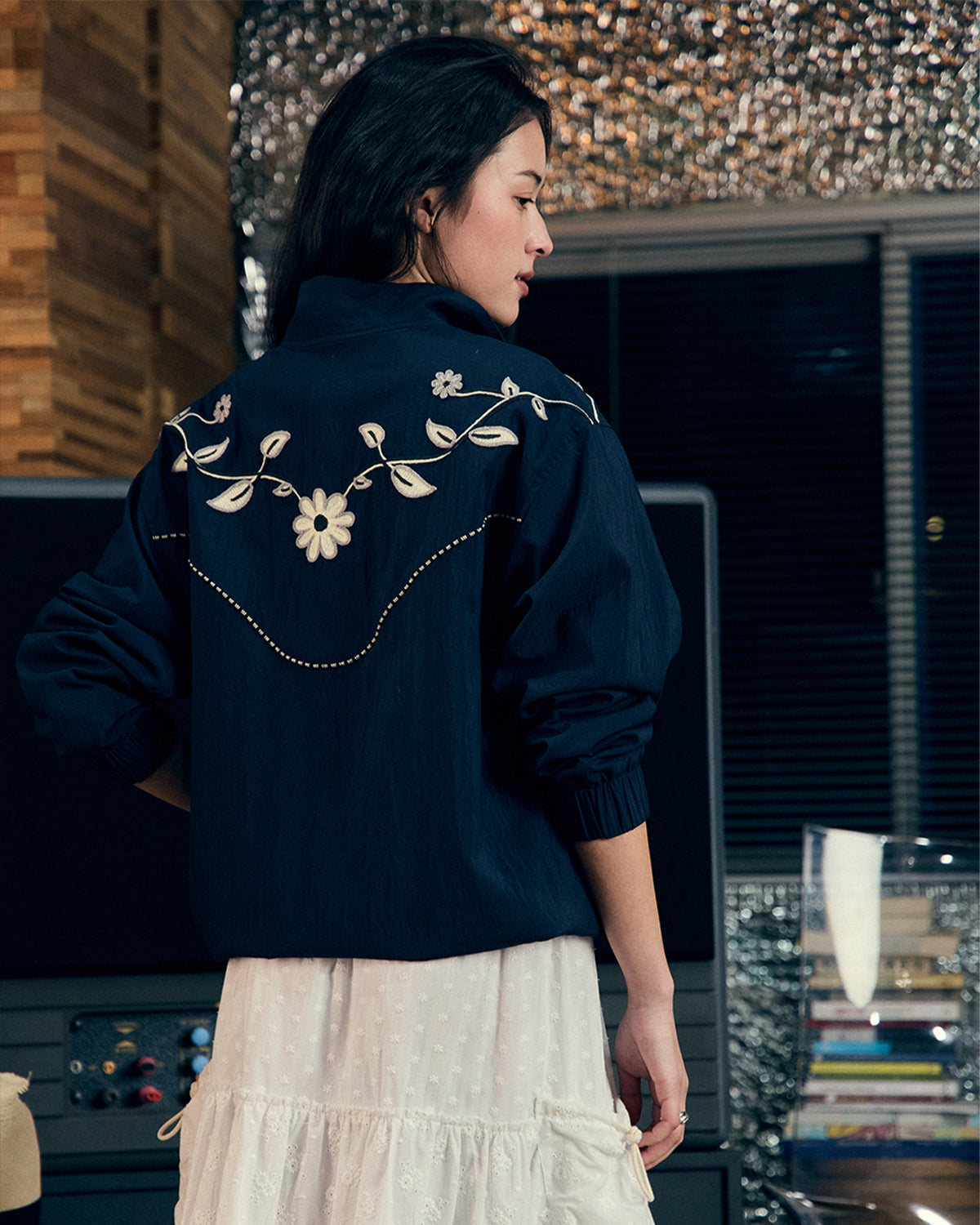 Embroidery Western Windbreaker - Navy