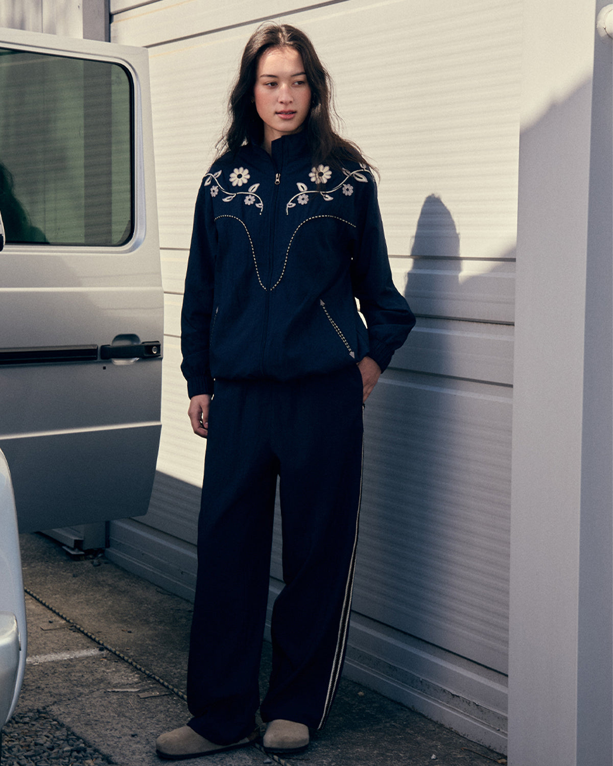 Embroidery Western Windbreaker - Navy