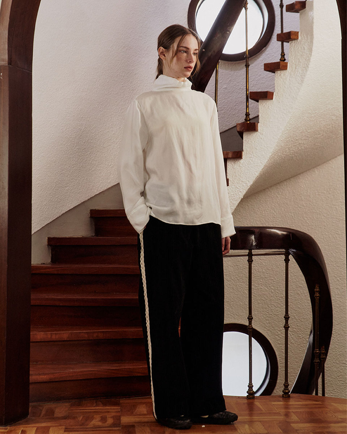 High Neck Blouse - White