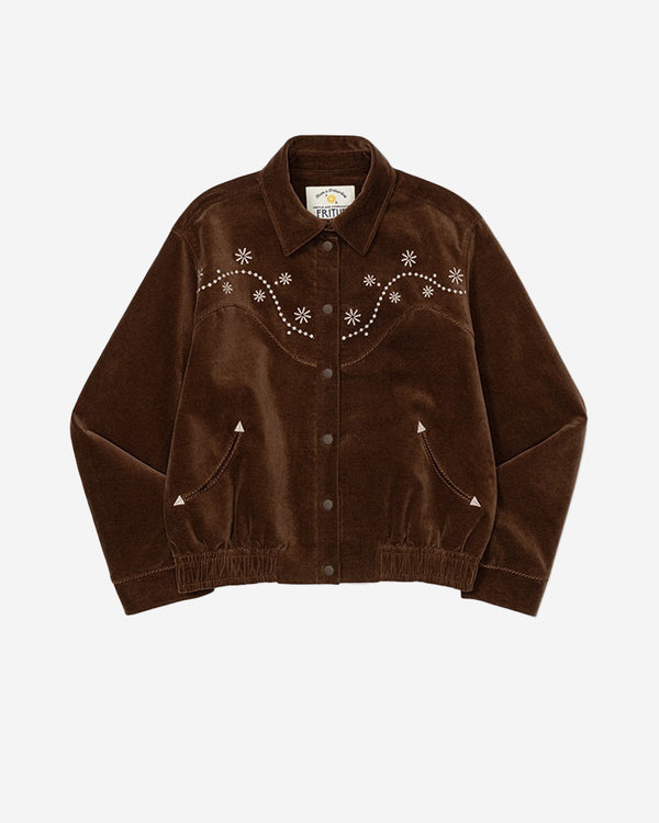 Western Embroidery Bomber Jacket - Brown