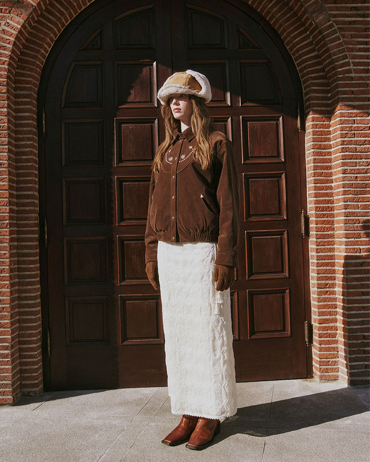Western Embroidery Bomber Jacket - Brown