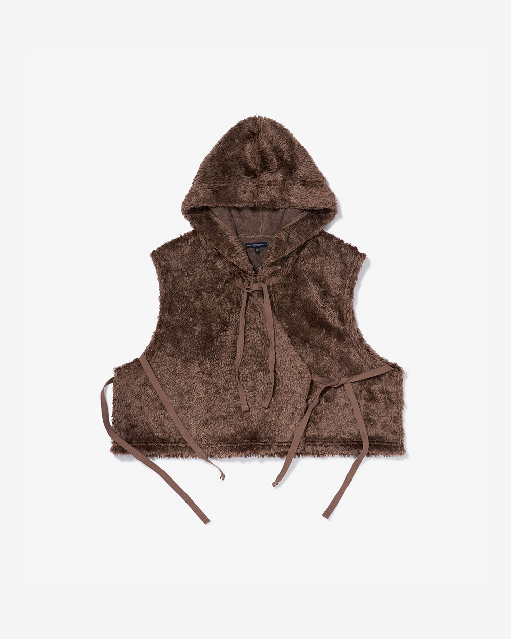 Hooded Knit Vest - Brown Acrylic Curly Fur