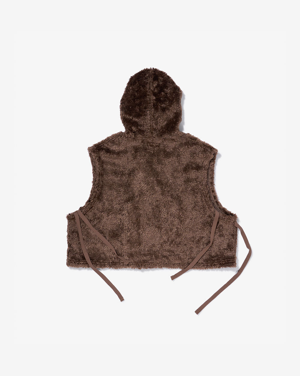 Hooded Knit Vest - Brown Acrylic Curly Fur