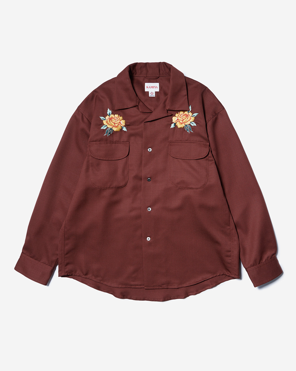 Embroidered Button Up LS Shirts  - Brown
